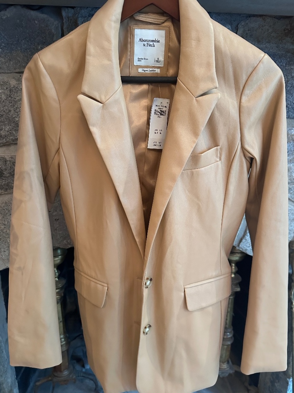 Abercrombie S Tan Vegan Leather Blazer NWT Imperfect DIY Graffiti Custom Jacket